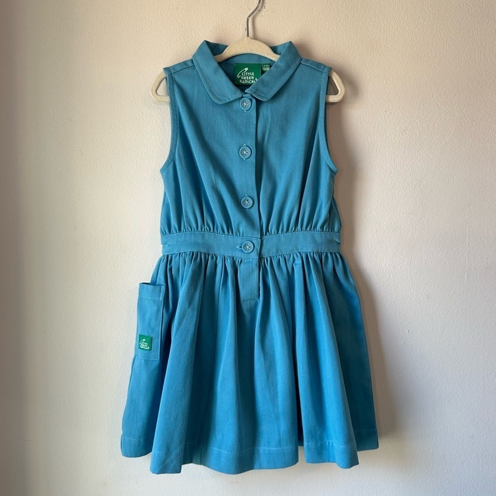 Little Green Radicals Blue Sleeveless Button Down Collared Dress Size 3-4Y NWT